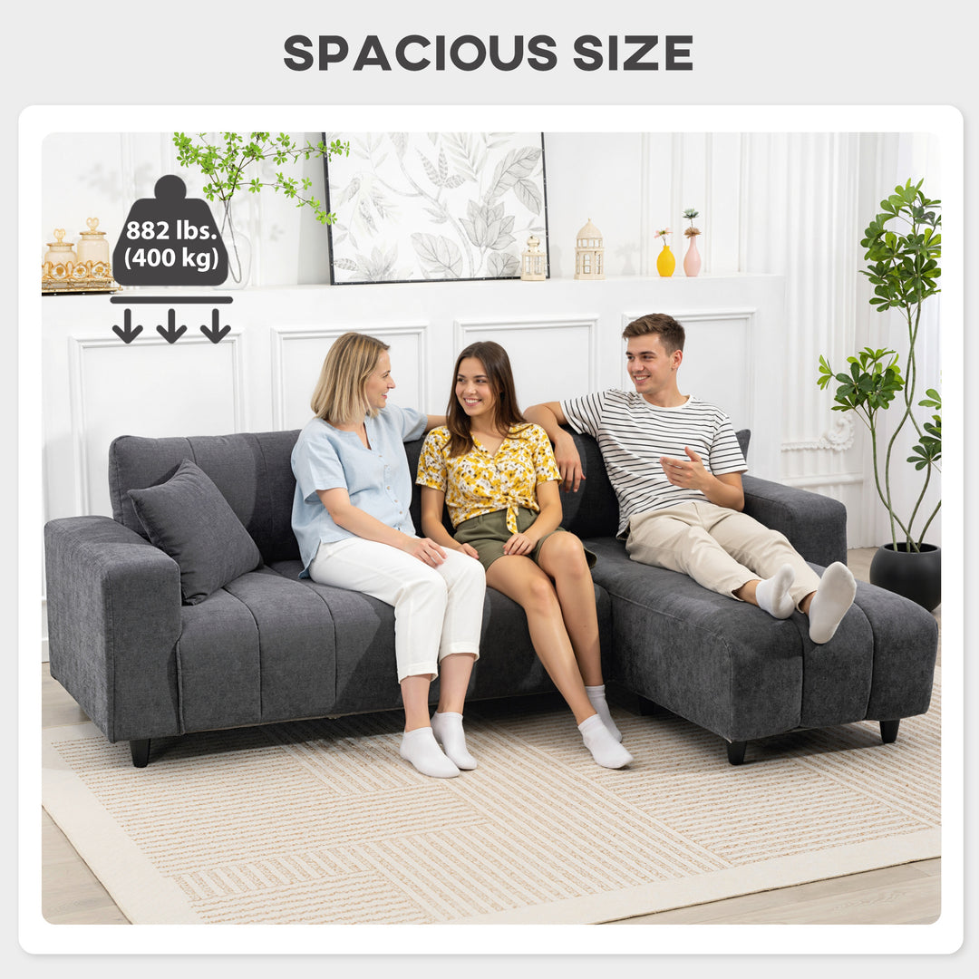 HOMCOM Sectional Couch with Integrated Seat, 3 Seater L-Shaped Sofa with Changeable Chaise, Spring Cushion, 2 Pillows, Grey