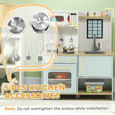 Qaba Pretend Play Kitchen, Kids Kitchen Playset with Stove Microwave Oven, Turning Knobs, Cooking Accessories