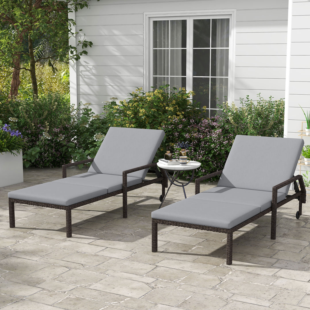 Outsunny Wicker Chaise Lounger with 5-Level Adjustable Backrest, Light Grey