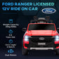 Qaba Ford Ranger Licensed 12V Ride on Car Battery Powered Kids Truck w/ Rear Storage Remote, Spring Suspension, Blue