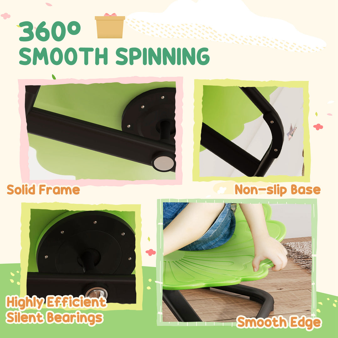 Qaba Flower-Shaped Kids Swivel Chair, Non-Slip Sit and Spin Sensory Chair for Training Body Coordination, Green