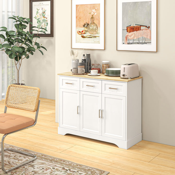 HOMCOM Sideboard Buffet Cabinet with 3 Drawers and Adjustable Shelves, Coffee Bar Cabinet for Kitchen, Dining Room, White