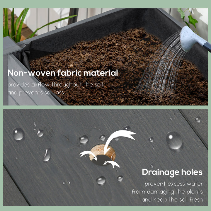 Outsunny Mobile Raised Garden Bed Elevated Wood Planter Box w/ Lockable Wheels, Storage Shelf  for Herbs Vegetables, Dark Grey