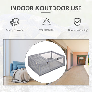 PawHut Wood Tortoise House for Lizards, Geckos, Indoor Outdoor Use, 35.8" x 23.8" x 12.6", Grey