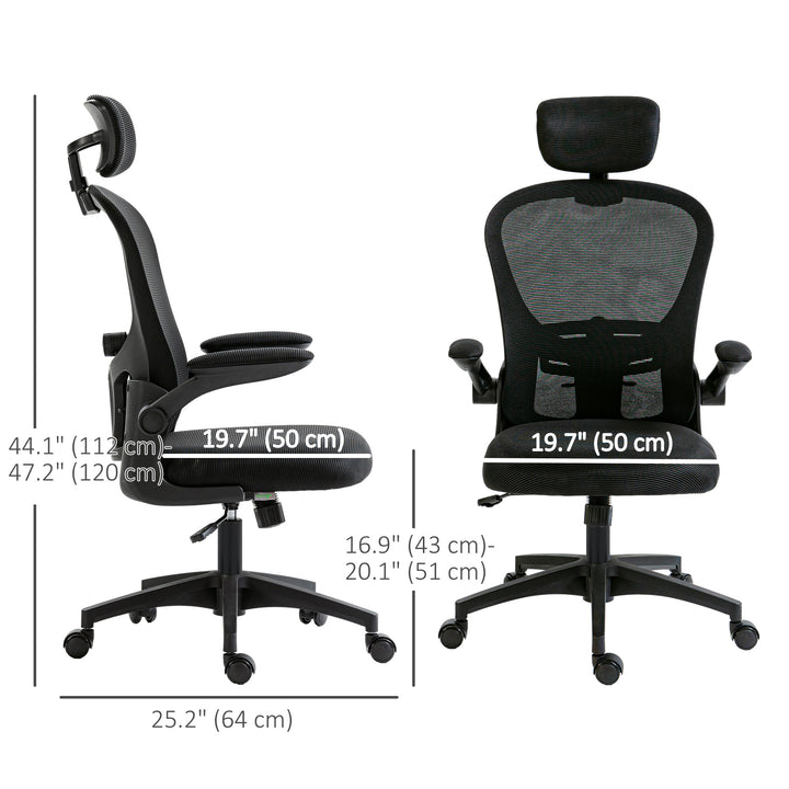 Vinsetto Office Chair, Mesh Computer Desk Chair with Adjustable Headrest, 4D Lumbar Support, Flip-up Arm, Grey