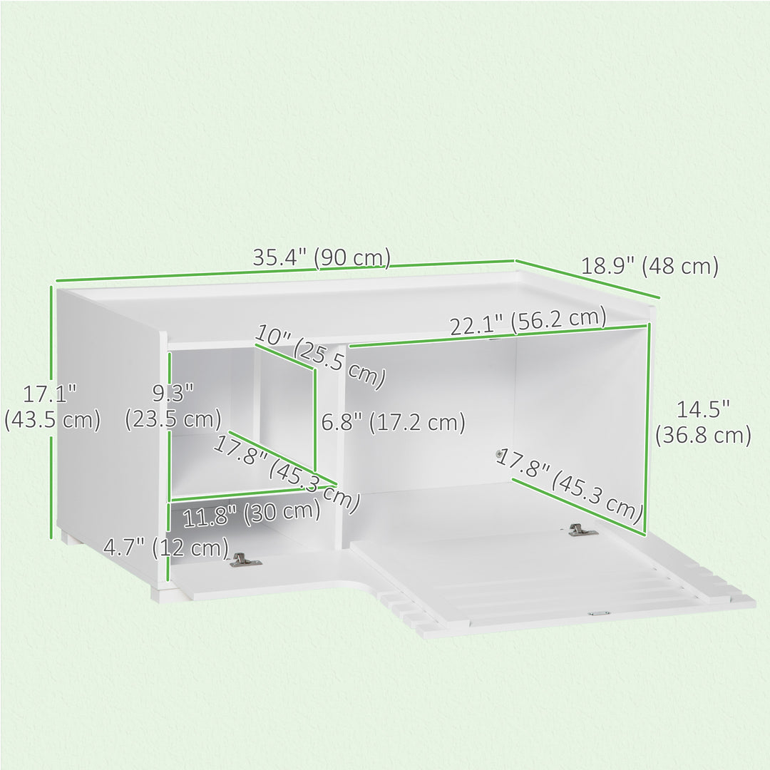 PawHut Hidden Cat Litter Box Furniture, Cat Litter Box Enclosure with Storage Compartments and Side Table Function, White