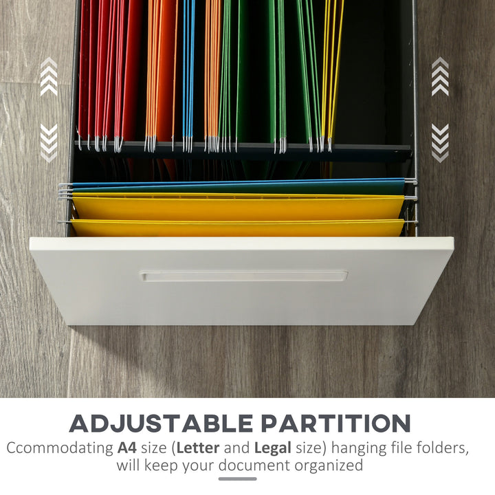 Vinsetto Lockable File Cabinet, Steel Filing Cabinet on Wheels for Legal, A4, Letter Size, with Pencil Tray for Home Office