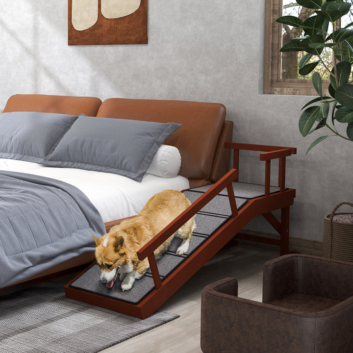 PawHut Wooden Dog Ramp for Large Dogs, 60" Long, with Non-slip Rug, Removable Guardrails for Couch, Bed, Brown