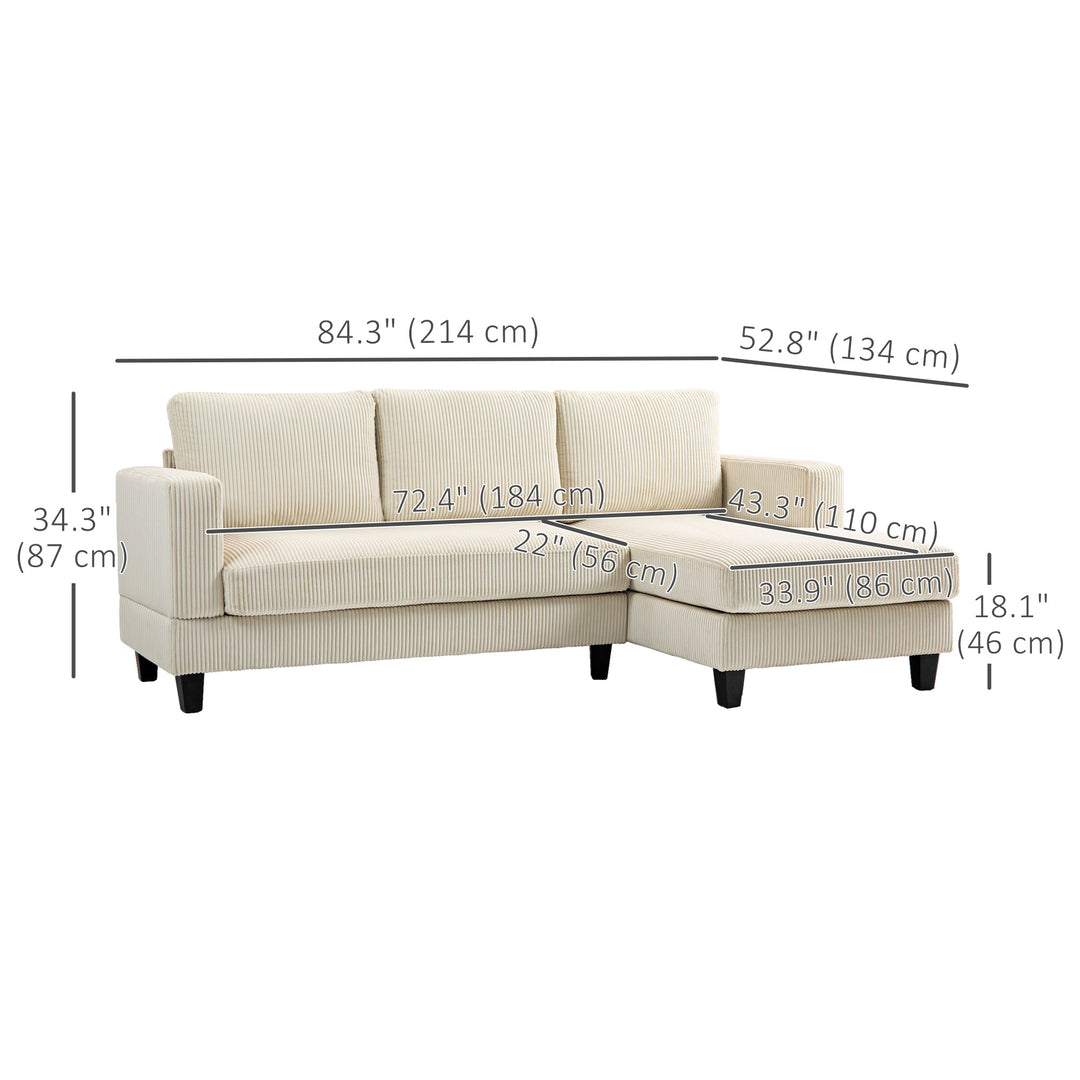 HOMCOM L Shaped Couch, L Shape Sofa with Chaise Lounge and Spring Cushion for Living Room, Bedroom, Grey