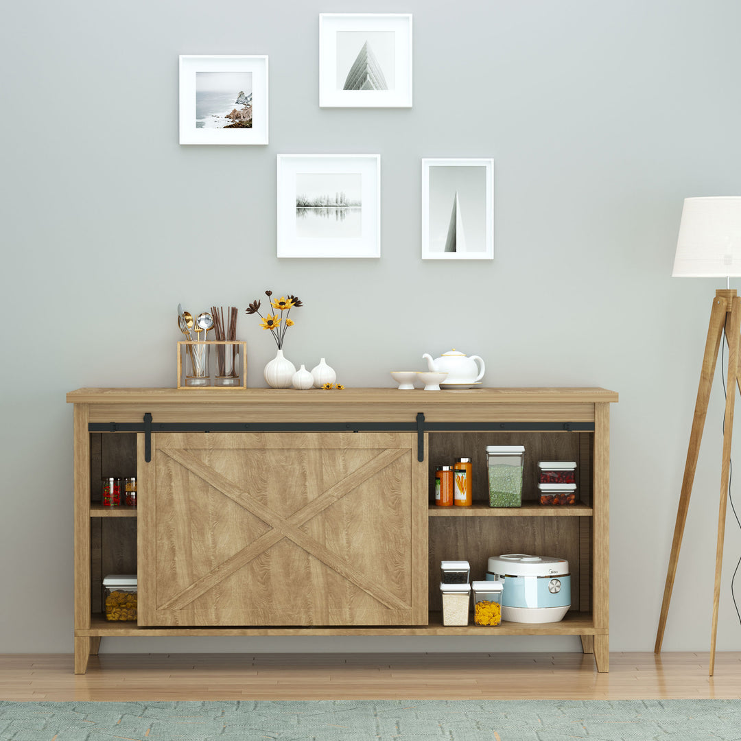 HOMCOM 6FT Antique Sliding Barn Wood Door Hardware Kit Cabinet Closet Hanger Set for Single Door Coffee