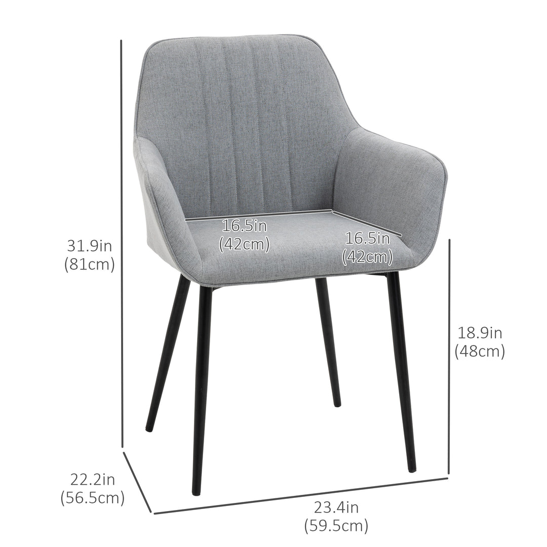 HOMCOM Dining Chairs Set of 2, Linen Upholstery Accent Chair with Back, Armrest, Metal Legs, Dark Grey