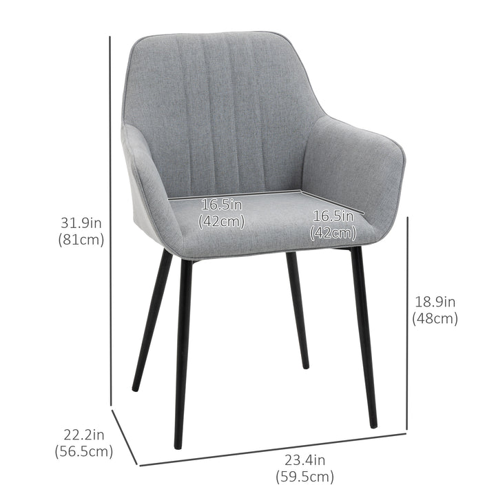 HOMCOM Dining Chairs Set of 2, Linen Upholstery Accent Chair with Back, Armrest, Metal Legs, Dark Grey