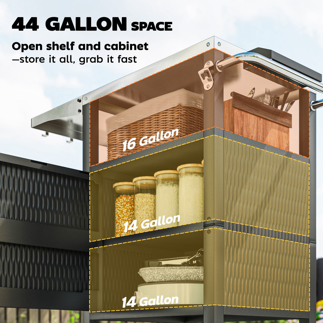 Outsunny Outdoor Grill Dining Cart with Stainless Steel Top, Pizza Oven Stand Table with Foldable Side Table, Silver