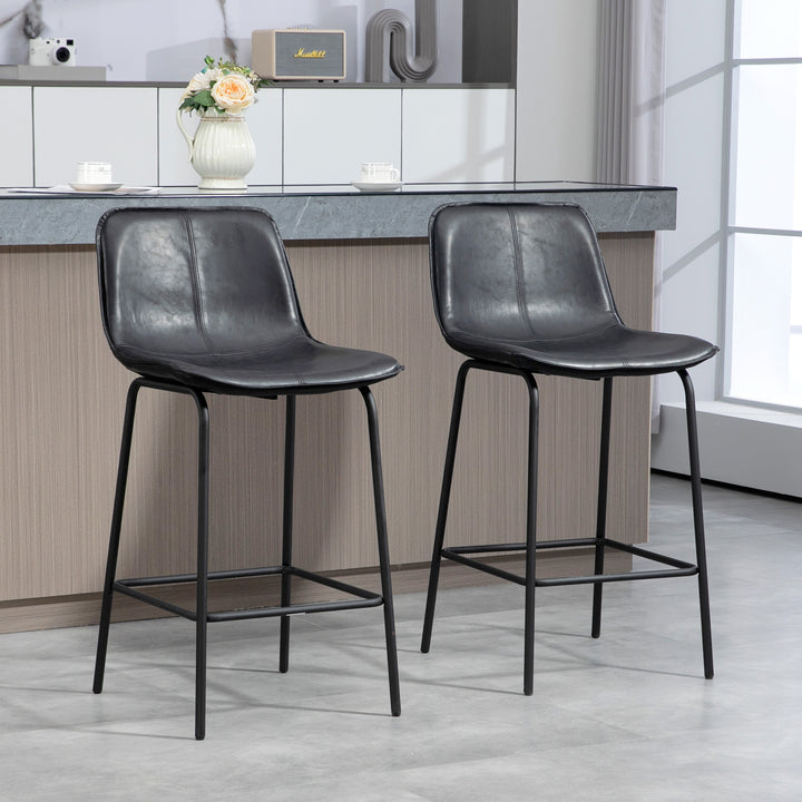 HOMCOM Bar Stools Set of 2, Upholstered Counter Height Bar Chairs, 26" (66 cm) Kitchen Stools with Steel Legs for Dining Area, Kitchen Aisle, Coffee