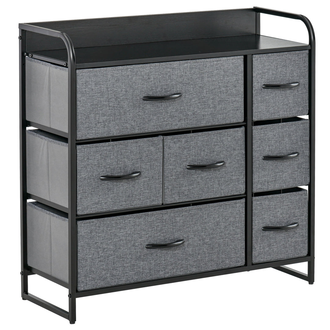 HOMCOM 7-Bin Dresser Storage Tower Cabinet Organizer Unit, Easy Pull Fabric Bins with Metal Frame for Bedroom