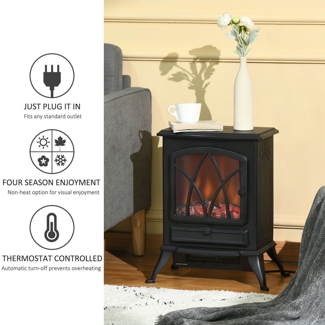 HOMCOM Free Stand Electric Fireplace Stove Heater with Adjustable LED Flame Effect and Front Door, 750W/1500W, Black