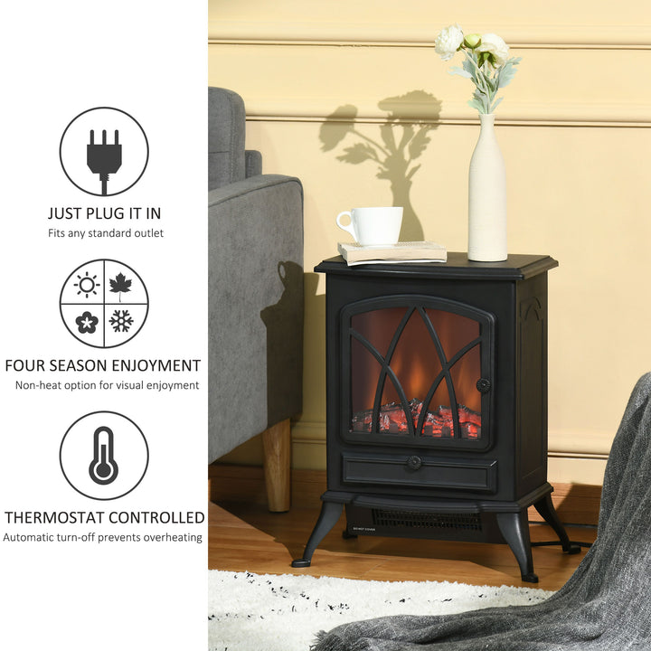 HOMCOM Free Stand Electric Fireplace Stove Heater with Adjustable LED Flame Effect and Front Door, 750W/1500W, Black