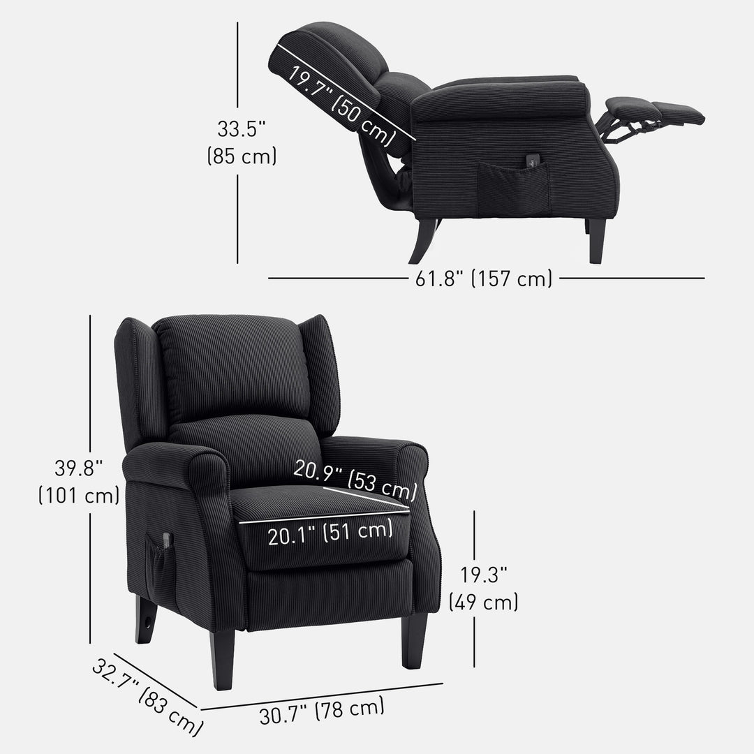 HOMCOM Push Back Recliner Chair, Vibration Massage Recliner for Living Room with Extendable Footrest, Remote, Pocket, Black