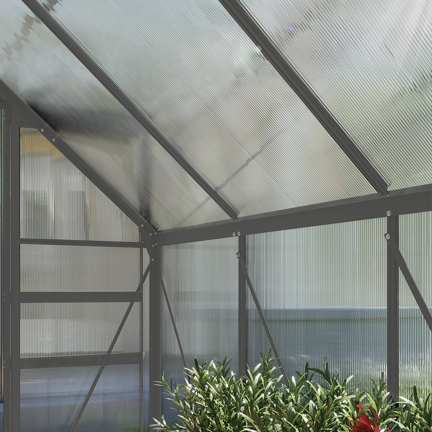 Outsunny 6' x 12' x 6.5' Walk-in Greenhouse, Polycarbonate Greenhouse with Adjustable Roof Vent, Base, Sliding Door, Clear