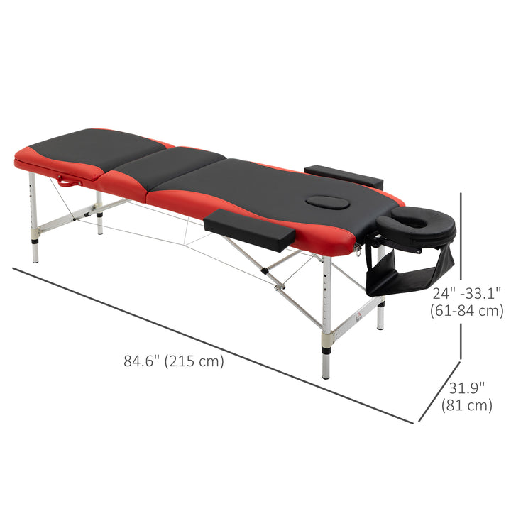 HOMCOM 85" 3 Section Foldable Massage Table Professional Salon SPA Facial Couch Bed (Black/Orange)