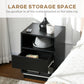 HOMCOM LED Nightstand, Bedside Table with LED Lights, Drawer, 2 Shelves, Remote, Side Table for Living Room, Bedroom