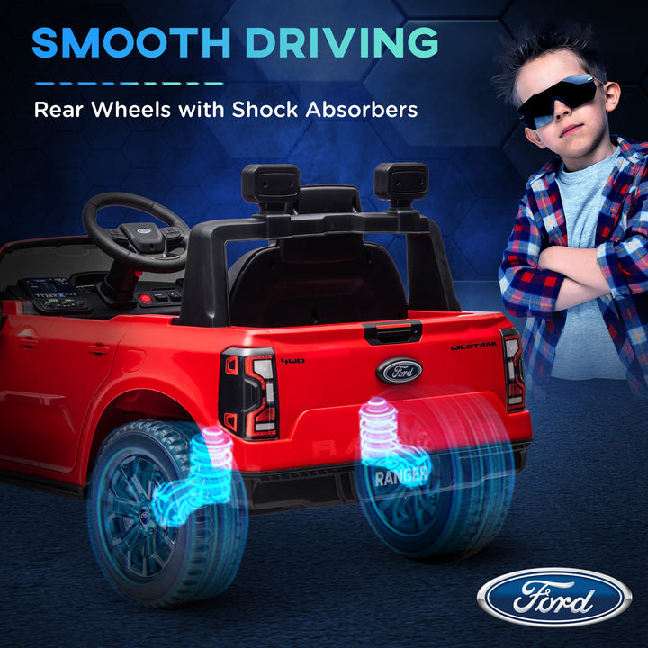 Qaba Ford Ranger Licensed 12V Ride on Car Battery Powered Kids Truck w/ Rear Storage Remote, Spring Suspension, Blue