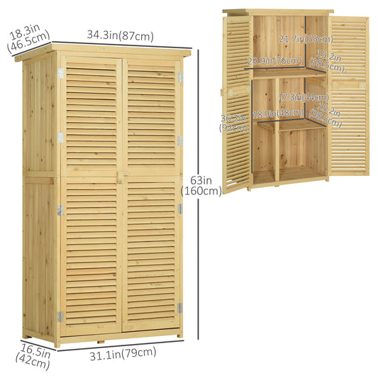Outsunny 3' x 5' Wooden Garden Storage Shed, Sheds & Outdoor Storage with Asphalt Roof & 2 Large Wood Doors with Lock, Natural