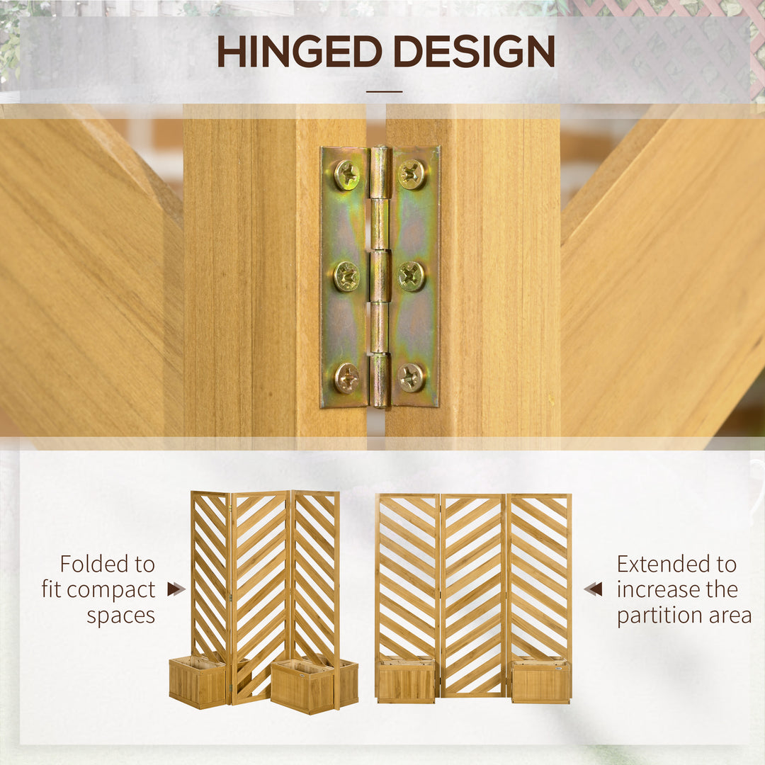 Outsunny Backyard Privacy Screen - Folding 65" with Planters for Patio, Deck, and Backyard, Brown