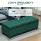 HOMCOM Rectangular Entry Bench, Tufted Upholstered Linen Fabric Wood Feet Storage Ottoman Bench, Dark Green