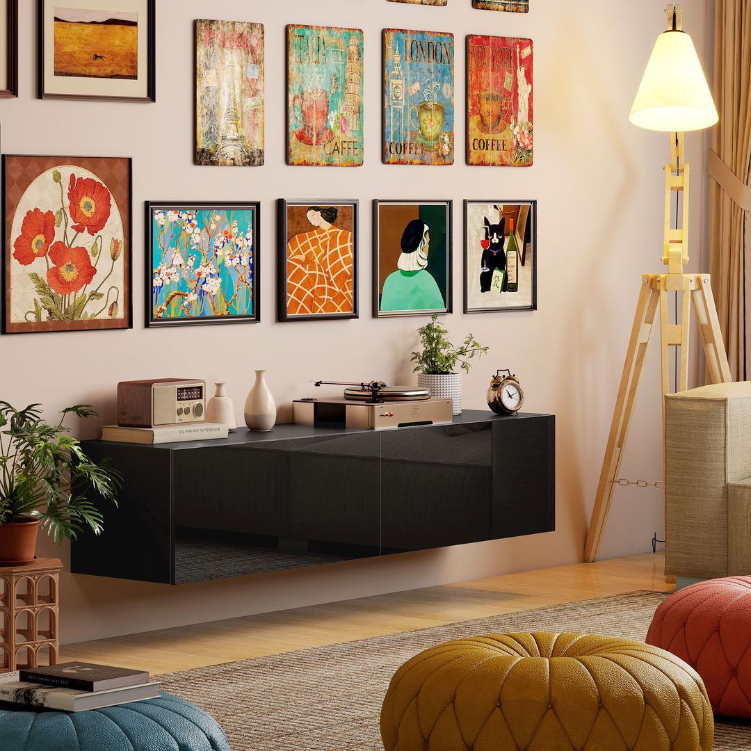 HOMCOM Floating TV Stand with Storage Cupboards for 45, 55, 65in TVs, Wall Mounted TV Console Entertainment Unit, White