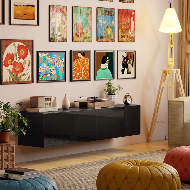 HOMCOM Floating TV Stand with Storage Cupboards for 45, 55, 65in TVs, Wall Mounted TV Console Entertainment Unit, White