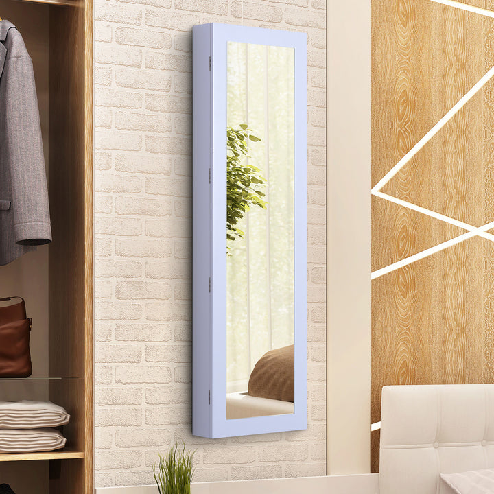 HOMCOM Mirror Jewellery Cabinet Armoire with Full Length Mirror, Wall Mounted Jewellery Organizer, White