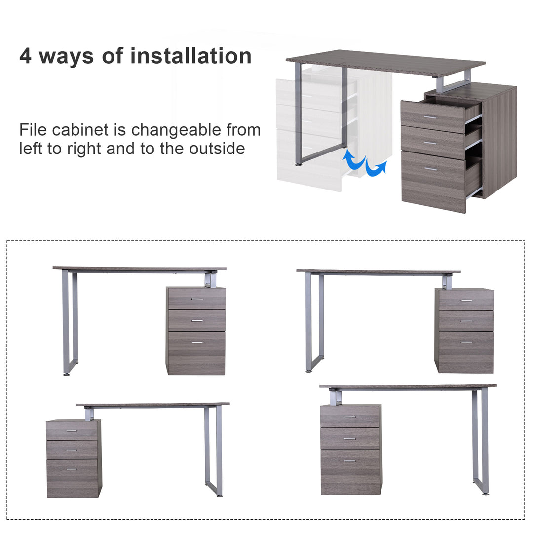 HOMCOM 47" Computer Desk Writing Table Workstation with Multi-Use Reversible File Drawers Metal Frame Home Office Furniture, White