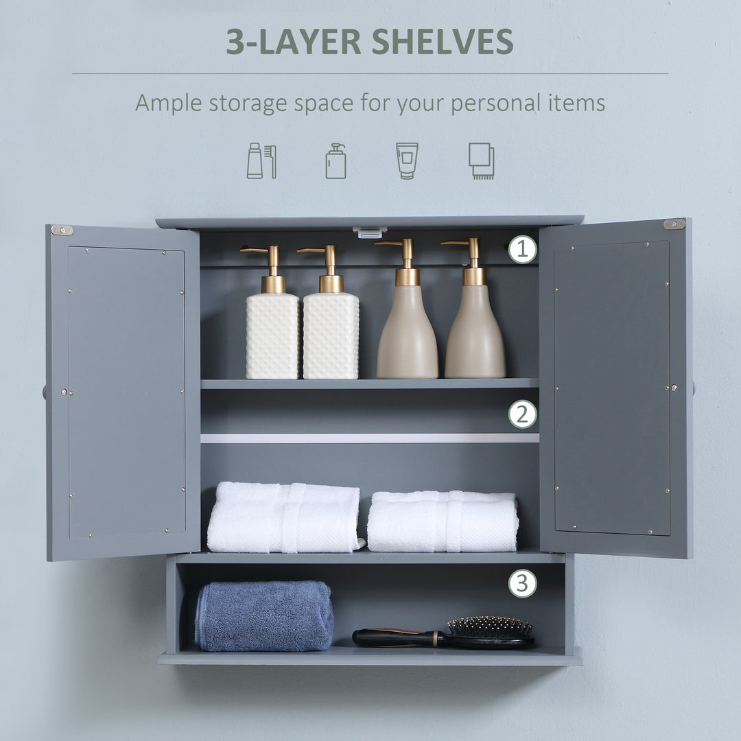 kleankin Medicine Cabinet, Wall-Mounted Bathroom Mirror Cabinet with Double Doors, Open Shelf, and Adjustable Shelf, Modern Bathroom Wall Cabinet, White