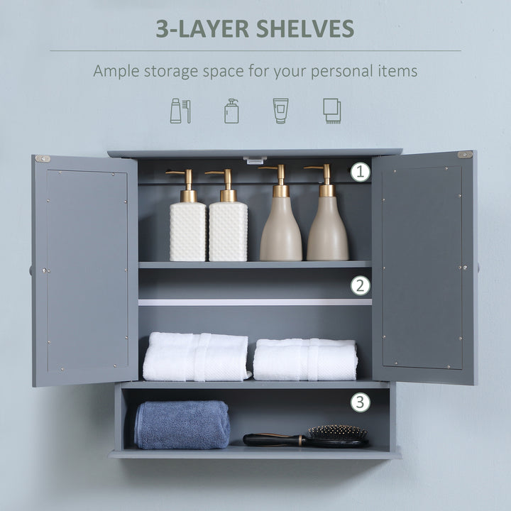 kleankin Medicine Cabinet, Wall-Mounted Bathroom Mirror Cabinet with Double Doors, Open Shelf, and Adjustable Shelf, Modern Bathroom Wall Cabinet, White