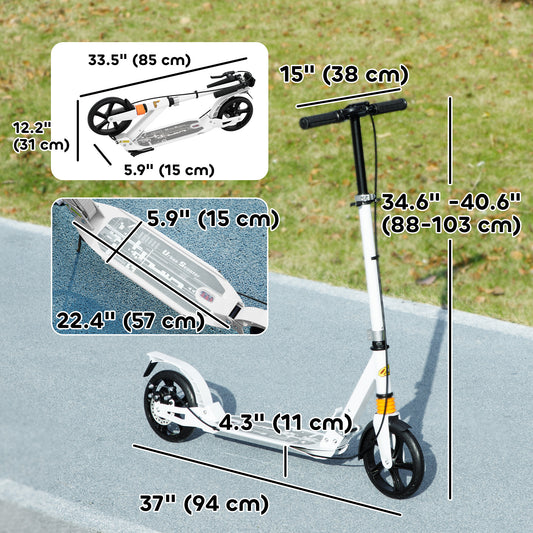 Qaba Foldable Kids Scooter with 4 Adjustable Heights, Double Brakes, and Shock Absorption for Ages 6-12, White