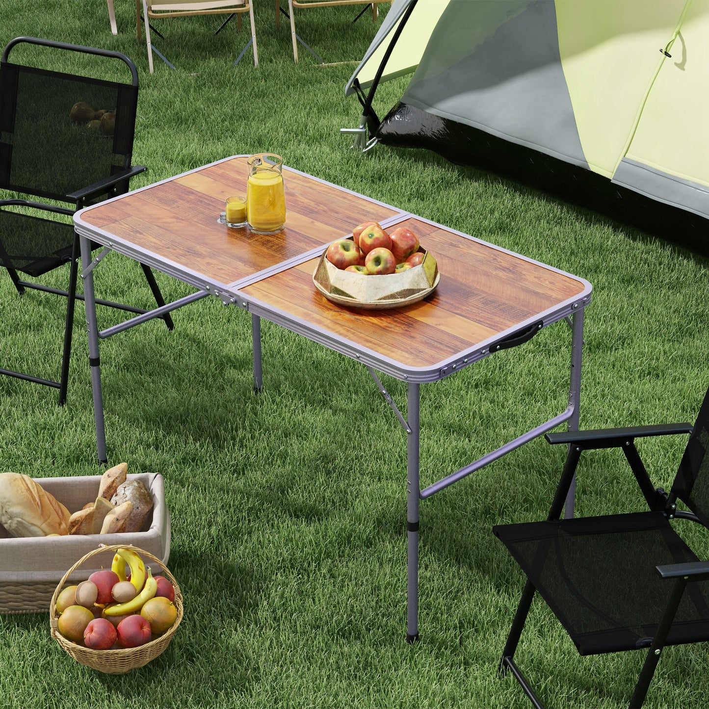 Outsunny 35.5" Outdoor Folding Portable Camping Picnic Table with Adjustable Height, Aluminum Frame for BBQ, Party, Coffee