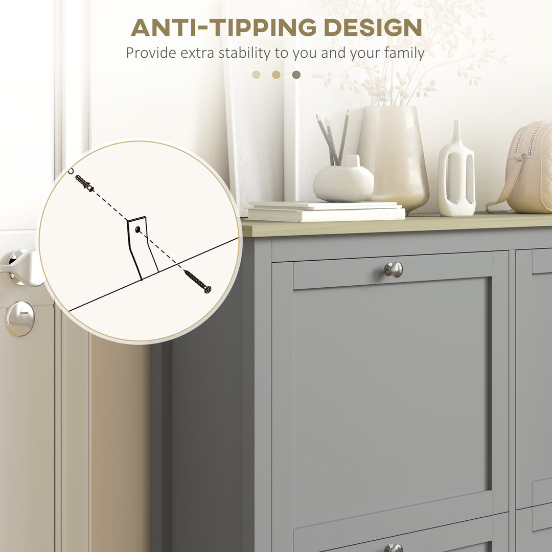 HOMCOM Entryway Shoe Storage Cabinet with 4 Flip Drawers, Adjustable Shelves, Narrow Shoe Cabinet for 20 Pairs of Shoes, Grey