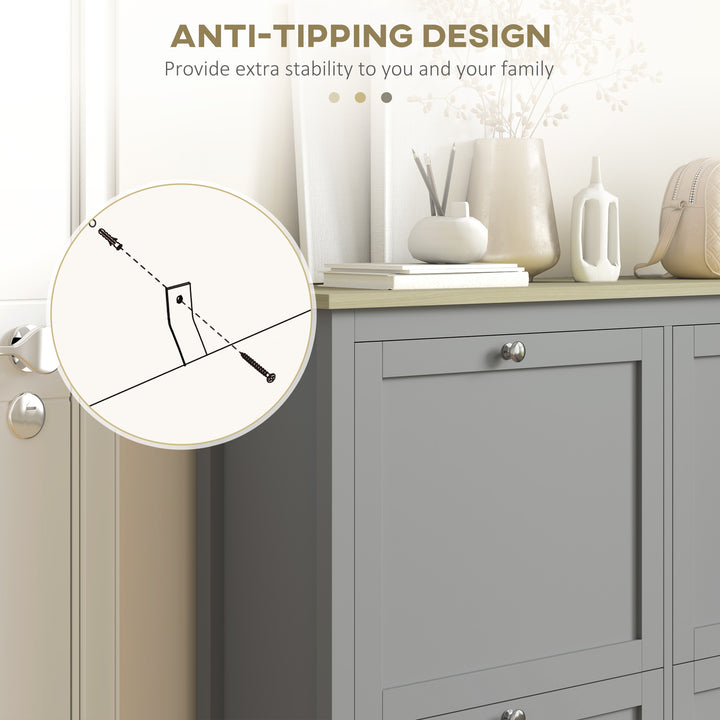 HOMCOM Entryway Shoe Storage Cabinet with 4 Flip Drawers, Adjustable Shelves, Narrow Shoe Cabinet for 20 Pairs of Shoes, Grey