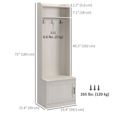 HOMCOM Modern Hall Tree with Shoe Storage Bench, Coat Rack and Shelves, White