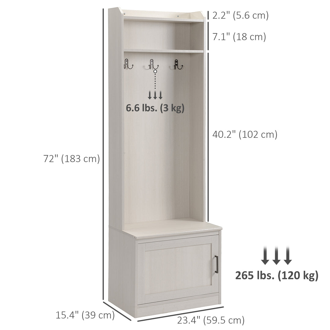 HOMCOM Modern Hall Tree with Shoe Storage Bench, Coat Rack and Shelves, White