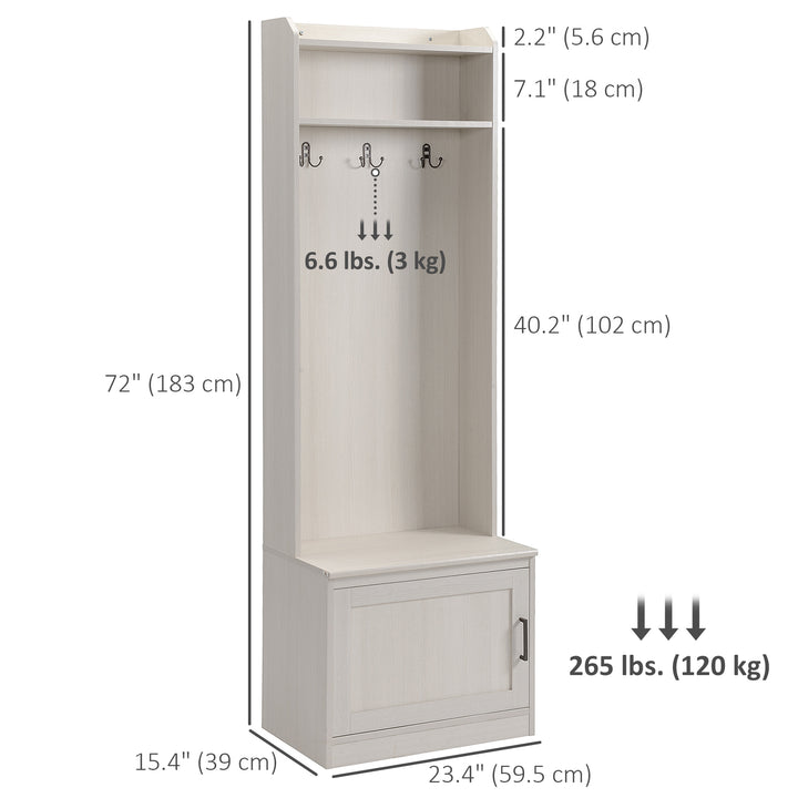 HOMCOM Modern Hall Tree with Shoe Storage Bench, Coat Rack and Shelves, White