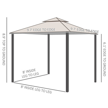 Outsunny 10' x 10' Double Tier Garden Gazebo Canopy Outdoor Sunshade Tent Water-Resistant Anti-UV Roof with Metal Frame and Mesh Sidewalls, Beige