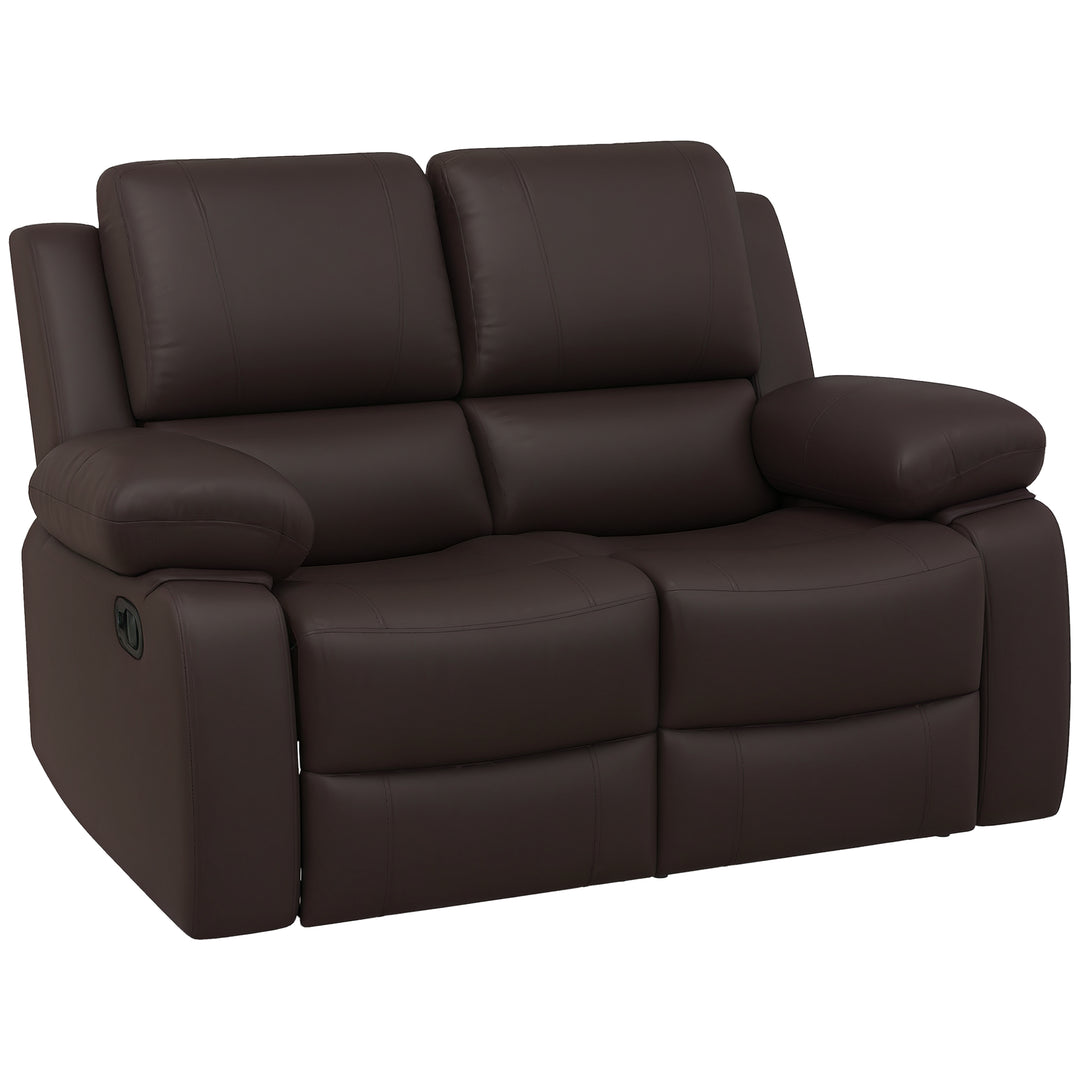 HOMCOM Double Reclining Loveseat, PU Leather Manual Recliner Sofa Chair with Pullback Control Footrest for Living Room, Black