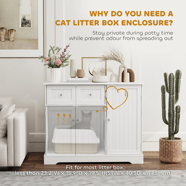 PawHut Cat Litter Box Enclosure with Drawer, Storage, Anti-tip Kit, for Living Room, Bedroom, White