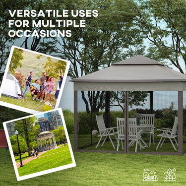Outsunny 11' x 11' Pop Up Canopy 2-Tier Soft Top Shelter Event Tent w/ Netting Carry Bag for Patio Backyard Garden, Grey