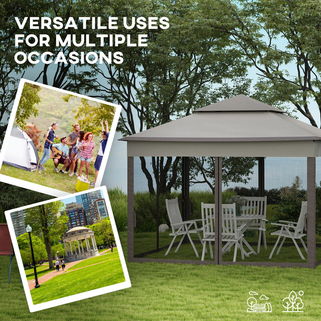 Outsunny 11' x 11' Pop Up Canopy 2-Tier Soft Top Shelter Event Tent w/ Netting Carry Bag for Patio Backyard Garden, Grey