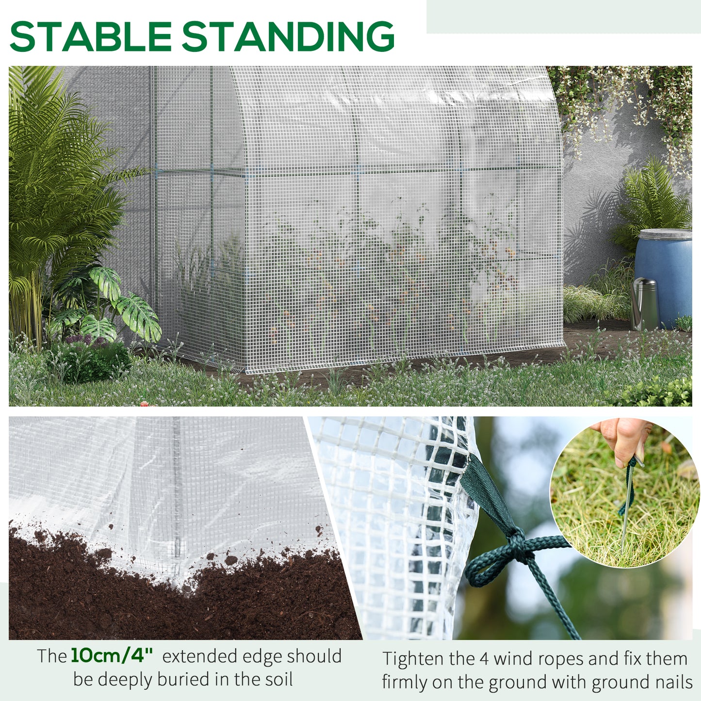 Outsunny 7' x 4' x 7' Outdoor Lean-to Walk-in Garden Greenhouse with Roll-Up Door Hot House for Plants Herbs Vegetables, White