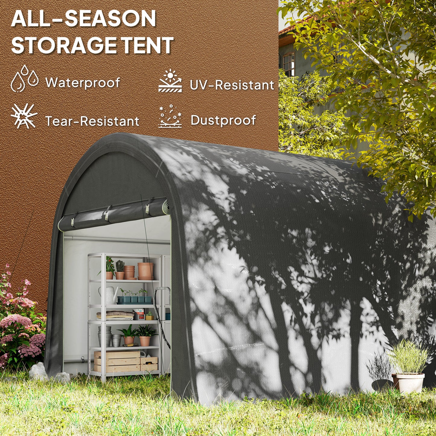 Outsunny 10' x 10' Outdoor Storage Tent, Heavy Duty and Waterproof Portable Shed for Bike, Motorcycle & Garden Tools, Light Grey
