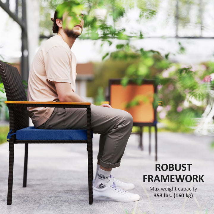 Outsunny Stackable Wicker Patio Chairs Set of 2 with Removable Cushion, Armrest for Garden, Porch, Yard, Cream White